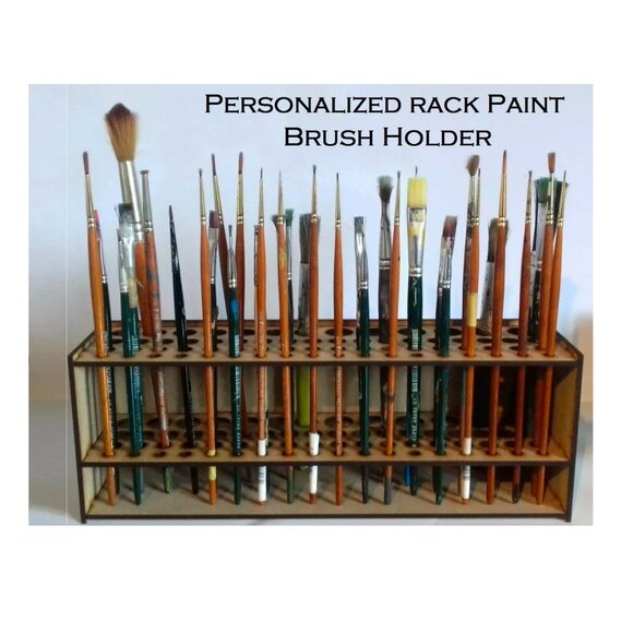 Personalized Wooden Paintbrush Holder Stand, 67 Holes Paint Brush Holder Stand, - Picture 2 of 6